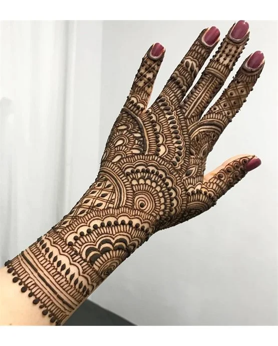 Exquisite Mandala With Chevron Covering Simple Full Hand Mehndi Design